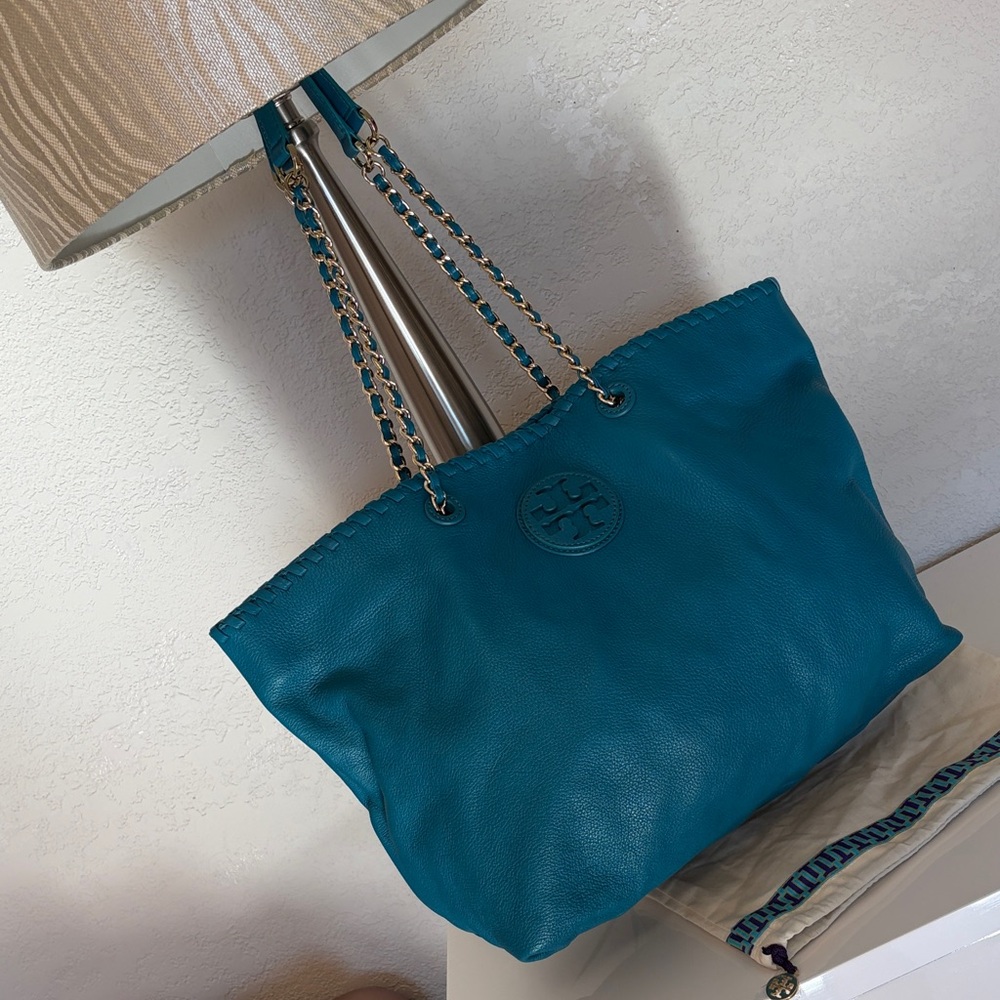 Tory Burch Teal Tote with Chain Handles